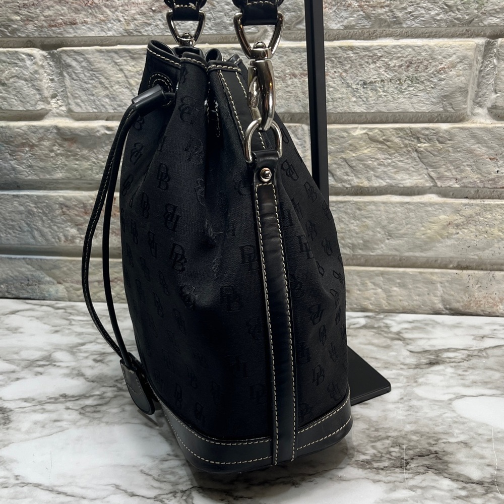 Dooney & Bourke Bag Purse Mini Signature Drawstring Black Monogram Canvas - Picture 3 of 14